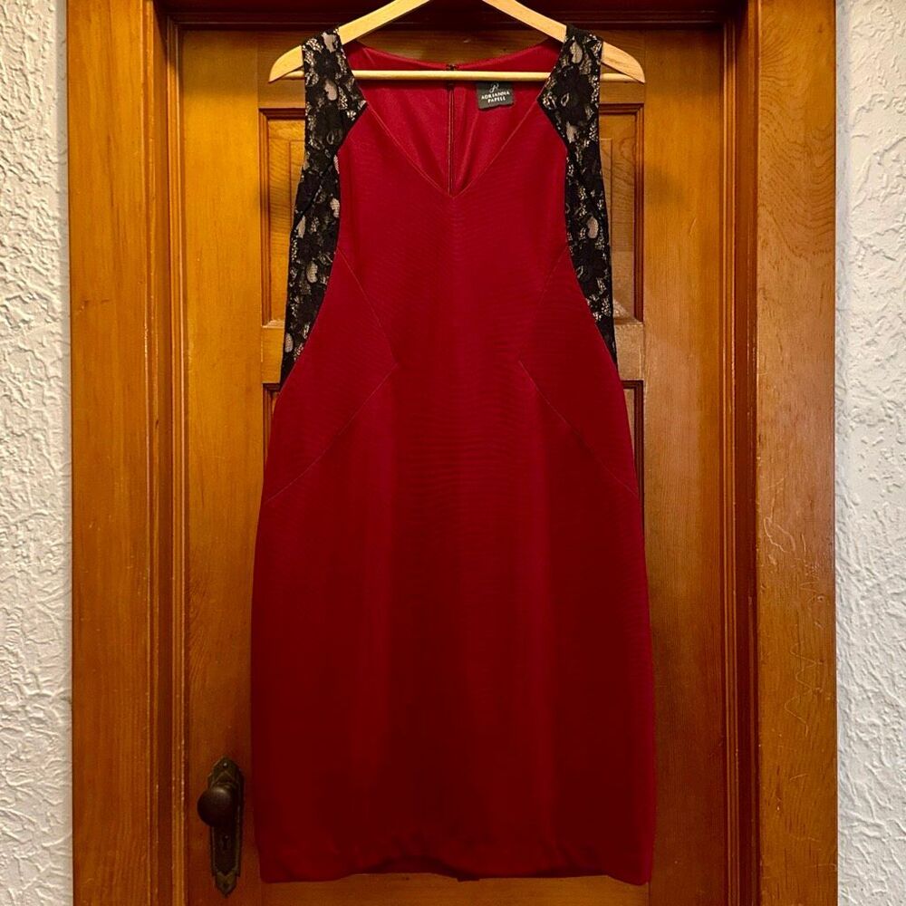 Adrianna Papell Maroon Black Lace Midi Dress Women’s US Medium 8